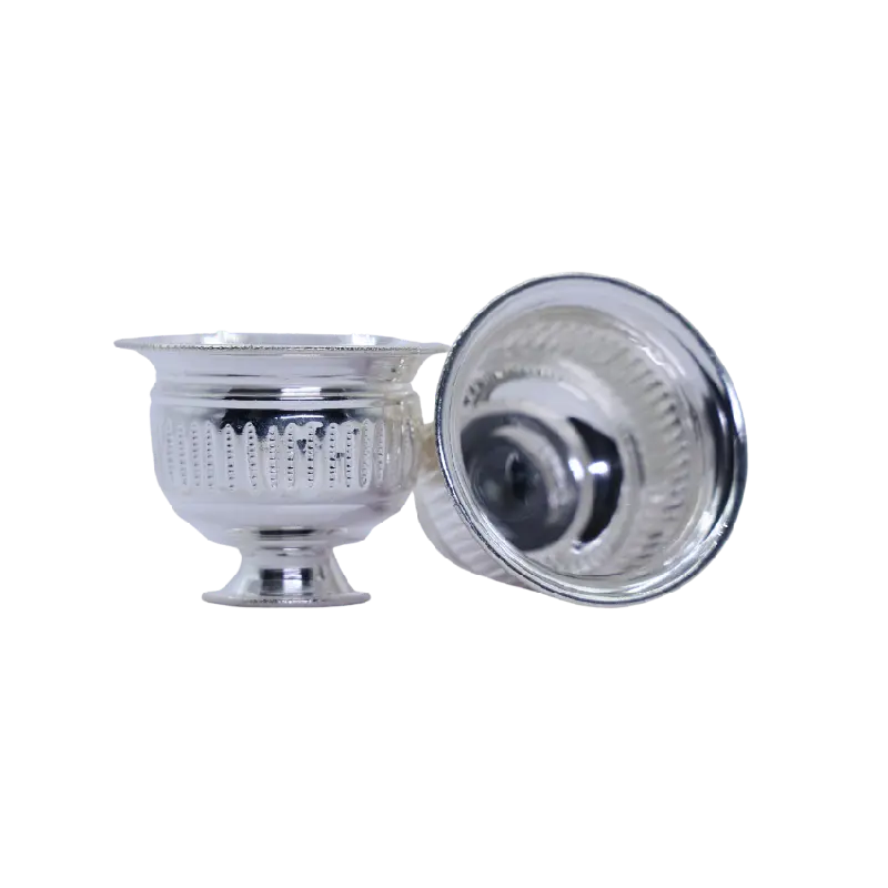Pair of footed silver katoris with a beaded rim