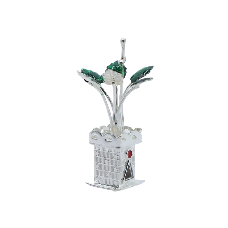 Ornamental silver tulsi plant in a gem-studded pot
