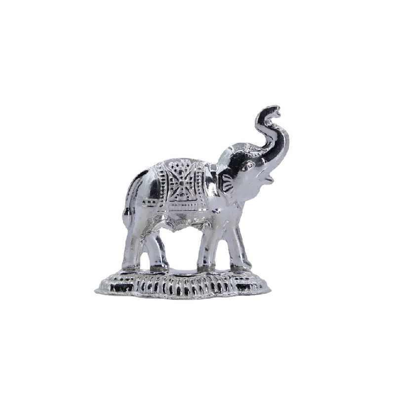 Ornate silver elephant idol with a raised trunk